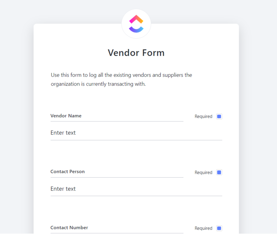 Vendor Master List Template by ClickUp